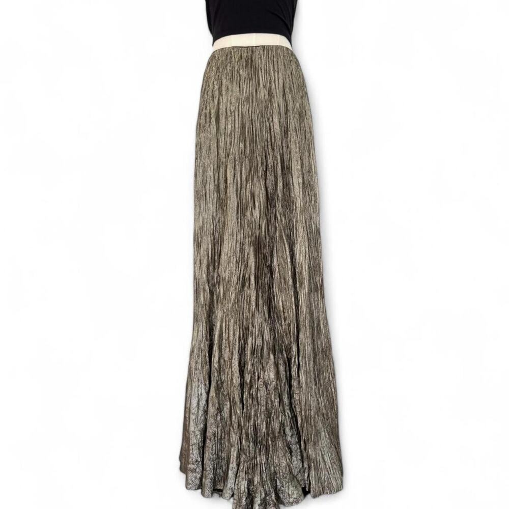 RALPH LAUREN COLLECTION (PURPLE LABEL) GOLD CRINKLE PLEATED MAXI SKIRT